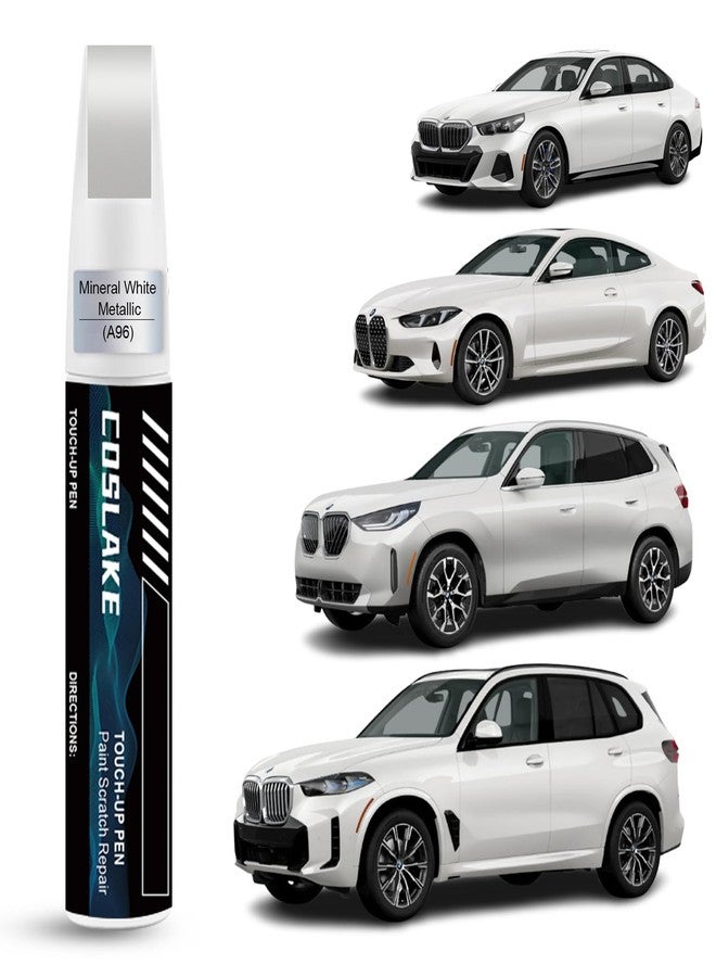 COSLAKE Car Touch Up Paint(Mineral White Metallic(A96)) for BMW, Car Paint Scratch Repair Kit, Quick & Easy Solution to Repair, 2 in 1 Scratch Remover Pen with Color-Matched - Image 1